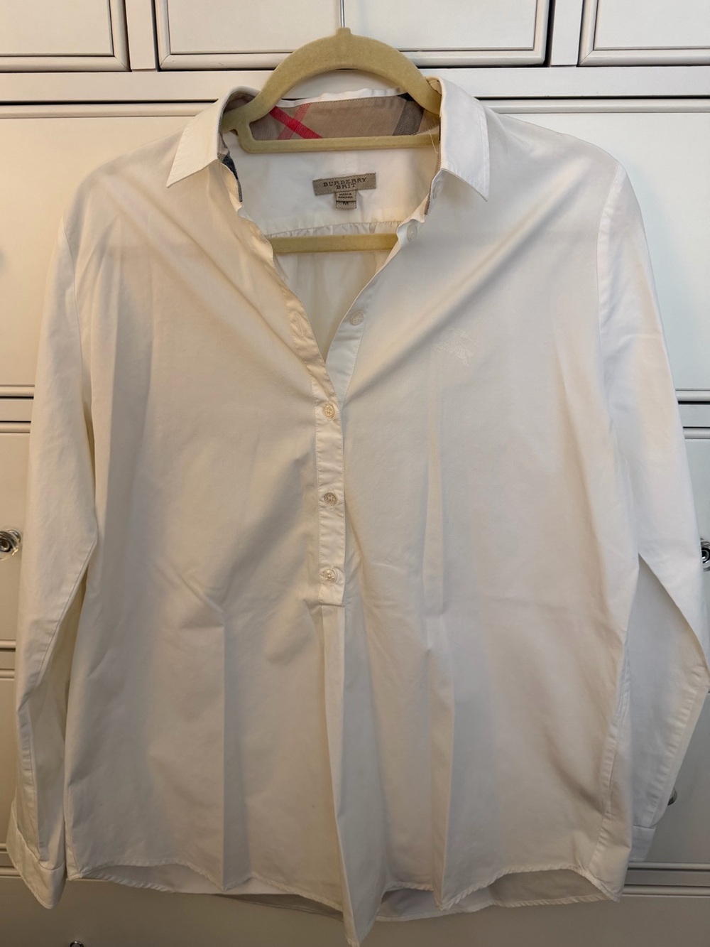 Burberry White Cotton Button-Front Tunic Shirt
